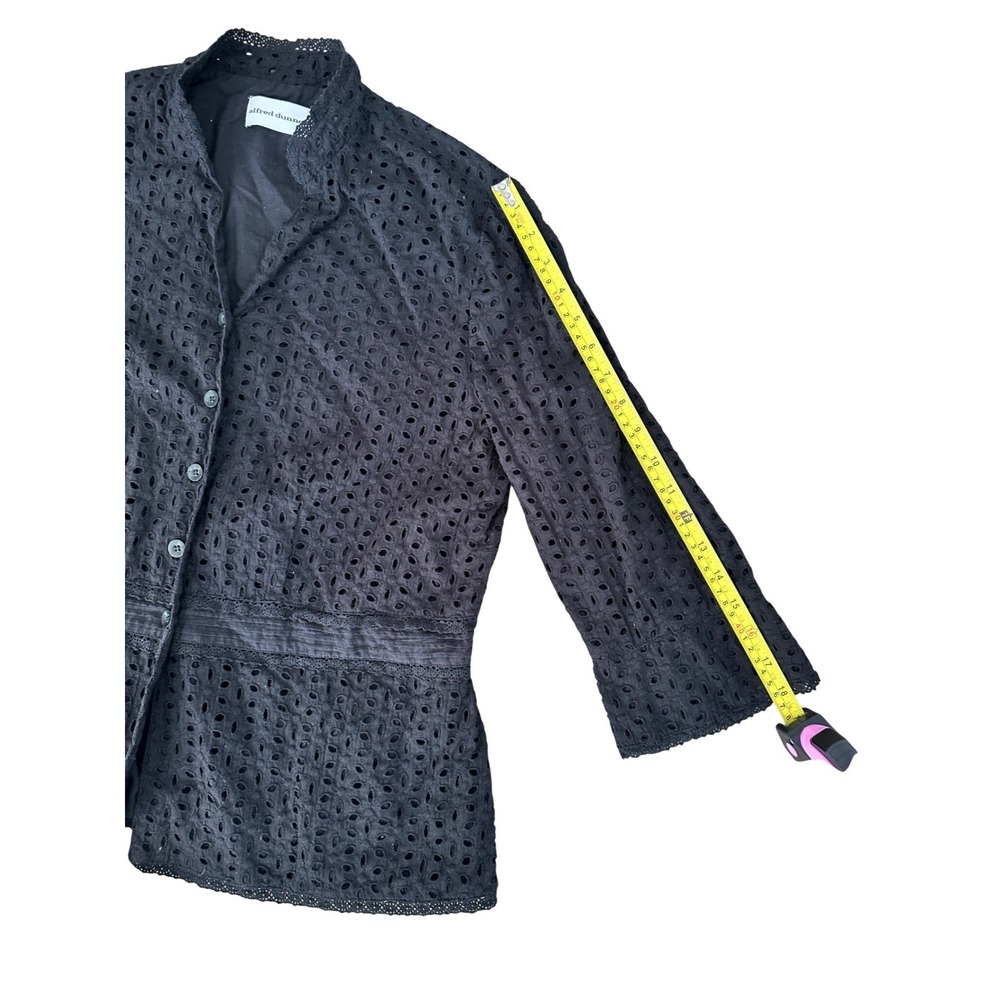 Alfred Dunner Boho Eyelet Peplum Jacket Blouse Womens 12 Black Cotton Button - Picture 5 of 6